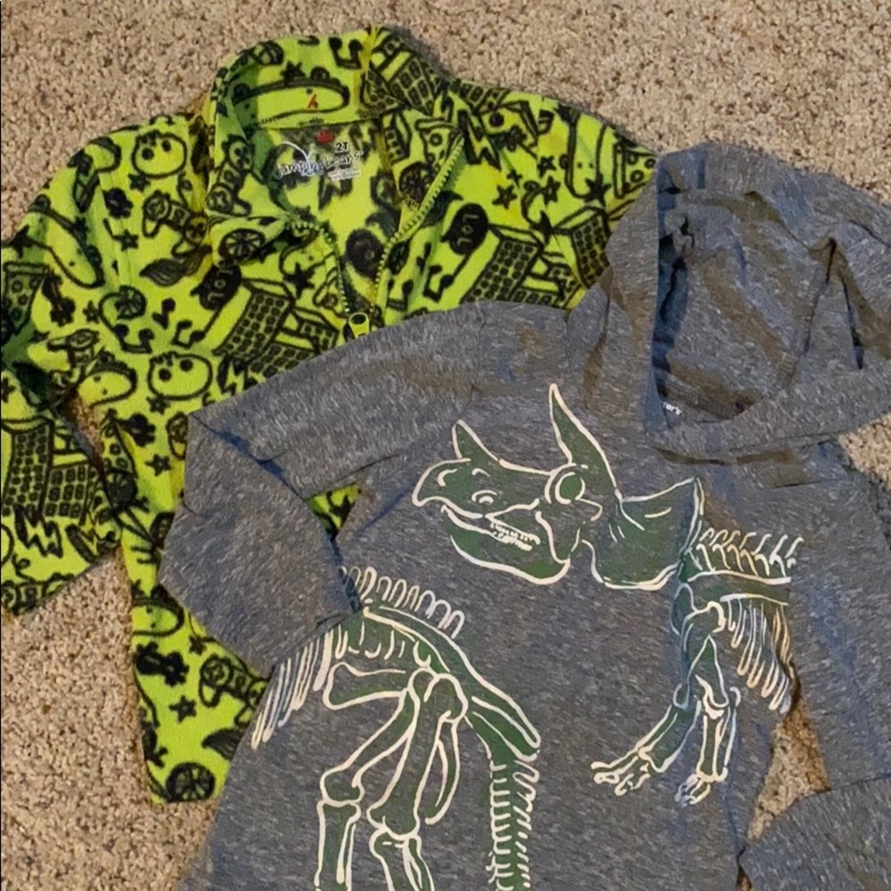Boys 2T Lot- dinosaur hooded shirt and fleece